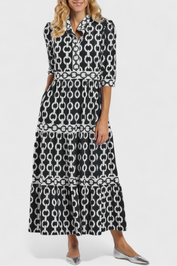 Vestido Midi con Estampado de Cadenas (LIQUIDACIÓN)