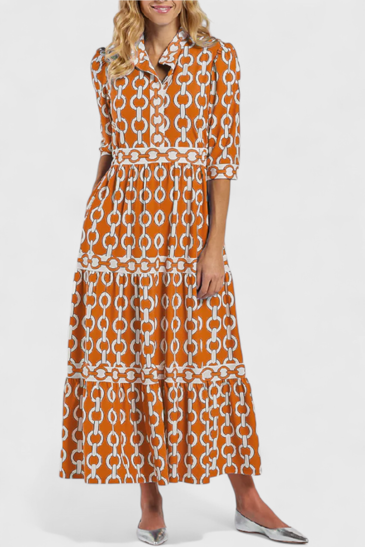 Vestido Midi con Estampado de Cadenas (LIQUIDACIÓN)